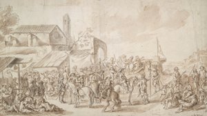 Soldater samledes nær en byport af Unknown