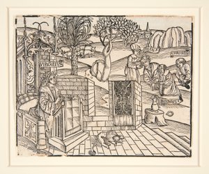Hyrderne Chromis og Mnasyle, der binder den sovende Silenus. 1502. Fra en illustreret udgivelse af Virgil af Unknown