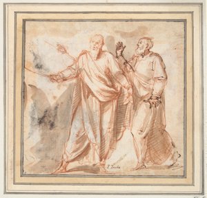 To stående mandsfigurer (Moses og Aron?) af Unknown