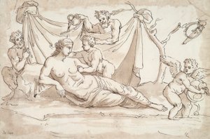 Venus og Amoretti og To Satyrer af Unknown