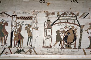 32: Kometens udseende; 33: En budbringer advarer Kong Harold II (1022 - 1066) - Bayeux-tapet, kendt som Broderi af Dronning Mathilde af Unknown artist