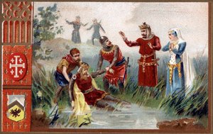 3. korstog: Opdagede liget af kejser Frederic Barberossa (tysk romersk kejser) i floden Selef i 1190. af Unknown artist