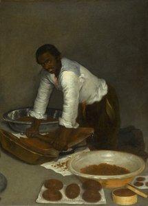 En mand, der skraber chokolade, ca. 1680-1780 (olie på lærred) af Unknown artist