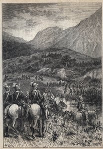 En slagmark - illustration fra det 19. århundrede til den historiske roman "The Puritans of Scotland" (Old Mortality) af Walter Scott (1771-1832) af Unknown artist