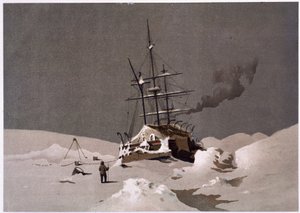 En båd fanget i is - i "The shores of the polar sea, an Arctic expedition narration", af Dr. Edward Moos, Marcus Nard & Co, London af Unknown artist