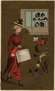 En borgerlig kvinde med hatteæske, anonym kromolitografi, slutningen af 1800-tallet. af Unknown artist
