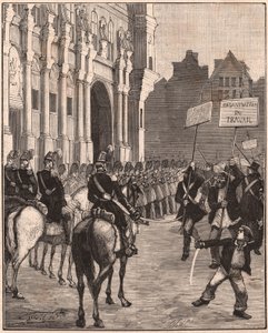 En gruppe socialister demonstrerer mod Louis Napoleon Bonapartes reformer, 1849 på Champ de Mars i Paris af Unknown
