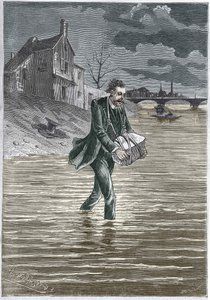 En mand, der dræber sig selv ved at kaste sig i vandet, en sten om halsen, for at drukne sig selv - gravering af Unknown artist