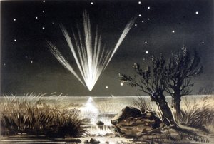 En meteorit falder i havet. Farvelitografi fra slutningen af 1800-tallet af Unknown artist