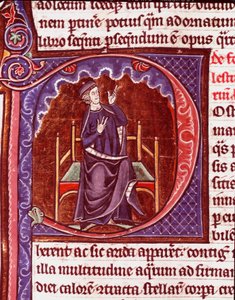 En munk, der laver miniatureberetninger fra manuskriptet "Speculum historiale"" af Vincent de Beauvais (1184/94-1264) Laon fra det 13. århundrede, kommunalt bibliotek af Unknown artist