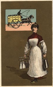 En gående mælkehandler (levering eller mejeri). Anonym kromolitografi, slutningen af det 19. århundrede. af Unknown artist