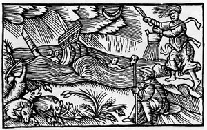 En heks forårsager en storm efter "Historia de gentis nortentrionalibu" af Olaus Magnus, Rom 1555 af Unknown artist
