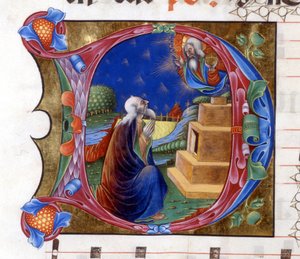 Abraham inviteret af Herren til at forlade sit land. Miniature fra et 1400-tals kor ("civitatis" af Saint Augustine). Bibliotek i Lodi af Unknown artist
