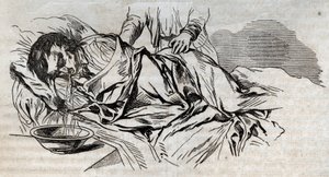 Ulykkesmedicin - på den mest effektive lindring at give de druknede mennesker - valnøddebleerne på siden og opkastning af vandet, han drak - indgravering i "La Sante Universelle - Guide Medical des Familles" 1852 af Unknown artist