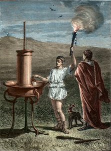 Aeneas Tacticus eller taktikeren opfinder et trinvis signalsystem 336BC - Enee the Tactician - Aeneas the Tactician opfinder kunsten med phrasal signaler i 336 BC - Aeneas the Tactician opfinder kunsten at phrasal signaler i 336 BC. af Unknown artist