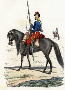 Afrikansk jæger til hest, regiment dannet i 1831 og til stede i Algeriet i 1832. I "" Storia d