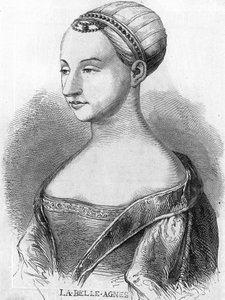 Agnes Sorel (1422-1450) (Lady of Beaute sur Marne) (Beaute-sur-Marne), kendt som "La Belle Agnes", favorit af Charles VII. Indgravering af det 19. århundrede. af Unknown artist