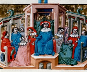 Allegori af miniatureloven taget fra Justinian Code (Codex Justinianus), en samling love og institutioner udgivet under den romerske kejser Justinian I af Byzans (483-565) af Unknown artist