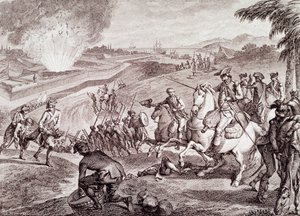 Amerikansk uafhængighedskrig: Belejring af Pensacola og den spanske hærs sejr (gravering fra 1800-tallet) af Unknown artist