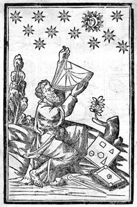 En astrolog tager højden med sin sekstant under en formørkelse. af Unknown artist