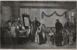 En eksamenstime på en schweizisk skole - gravering i "La suisse" af Jules Gourdault af Unknown artist