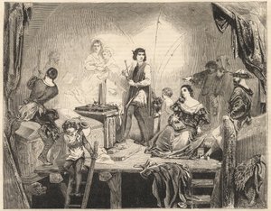 Andrea Del Sarto maler fresken af Madonna del Sacco - Italiensk maler Andrea del Sarto (1486-1530) maleri "Jomfruen med posen" (Madonna del sacco) - gravering af efter baron - af Unknown artist