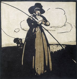 Lystfiskeri: Kvinde forbereder sin krog - kalender af Unknown artist