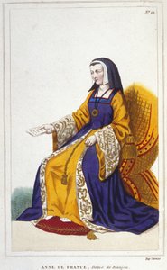Anne de Beaujeu eller Anne af Frankrig, fransk prinsesse (1460-1522). Ældste datter af Louis-delfinen, den fremtidige Ludvig XI, regerede hun med hjælp fra sin mand, Pierre de Beaujeu, kongerigets generalløjtnant, til hvem Ludvig XI. havde betroet forældre af Unknown artist