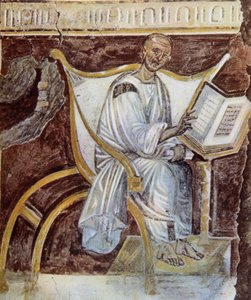 Anonym (omkring det 6. århundrede). Det ældste portræt af Sankt Augustin (354 - 430). Rom. Palazzo Lateranense, Scala Santa (St. Trappe). Faksimile.