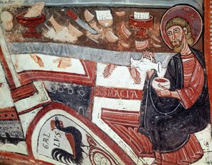 Apostel serverer vin, detalje (fresco af Unknown artist