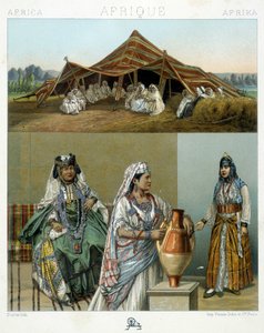 Arabisk telt, algeriske kvindekostumer - i "" Le costume historique"" af Racinet af Unknown artist