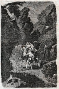 Argie angrebet efter ordre fra sin brudgom - indgravering af 1851 fra "" Furious Roland"" (Orlando furioso) (1500-tallet) af Ludovico Ariosto, kendt som Ariosta - Udgave oversat fra italiensk af greven af Tressan og udgivet af Gustave Harvar af Unknown artist