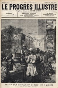 Omkring en udendørs restaurant i Lahore, Pakistan - cover af "The illustrious progress"" fra marts 1899 - af Unknown artist