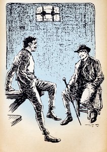 "Arsène Lupin i fængslet diskuterer med inspektør Ganimard" af Unknown Artist