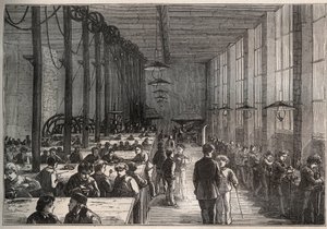 Jernværksted - Kommunal Lærlingeskole på Boulevard de la Villette i Paris i 1875 - gravering af Unknown artist