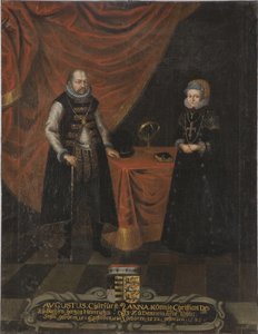 Auguste I, electeur de Saxe et princesse Anne du Danemark - Portræt af Augustus (1526-1586), kurfyrst af Sachsen og Anne af Danmark (1532-1585), kurfyrste af Sachsen, Anonym . Olie på lærred. Mål: 103x79,5 cm. Nationalmuseum Stockholm af Unknown artist