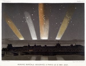 Aurora Borealis observeret i Paris den 13/05/1869 - i "" Magnetism and Electricity"" af Amédée Guillemin af Unknown artist