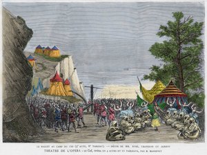 Balletscene i militærlejren for Cid Illustration af "" Le Cid"" opera af Jules Massenet, efter stykket af Pierre Corneille og digtet af Guillen de Castro. Indgravering af det 19. århundrede af Unknown artist