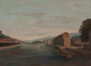 Banks of the Isère i Grenoble 1864 (Olie på lærred) af Unknown artist