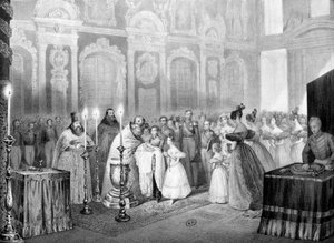 Dåb af storhertug Nicolas (fremtidige Nicholas 1.) - gravering af Unknown artist