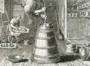 Baratte til smør- og ostefremstilling - gravering af Unknown artist