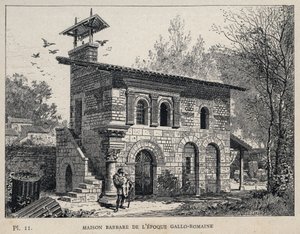 Barbarian House of the Gallo Roman Period (Gallo-roman) - (Barbarian House Gallo Roman era) gravering af 1889 i "Historie om menneskelig beboelse ved verdensudstillingen i 1889, af Mr. Charles GARNIER - Librairie centrale des beaux-arts Paris 1889 af Unknown artist
