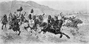Barbariske invasioner - Les Huns - Gravering af U. Checa af Unknown artist