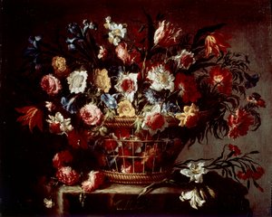Kurv med blomster (olie på lærred af Unknown artist