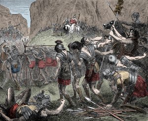 Battle of the Caudine Forks - Battle of the Caudine Forks (Furculae Caudinae) - 321 f.Kr. mellem romerne og samniterne under den anden samnitske krig af Unknown artist
