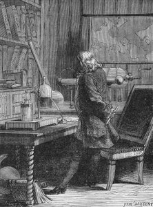 Benjamin Franklin i sit fysiklaboratorium i Philadelphia. I "Album of Science"", Editions Jouvet af Unknown artist