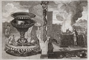 Bible of Royaumont, Gamle Testamente: Parfumealter. Skikkelsen af de to altre, den ene af parfumerne og den ene af brændofrene. Illustration fra 1811. af Unknown artist