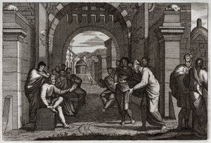 Bible of Royaumont, Gamle Testamente: Boaz (Booz), nær slægtning til Ruth, hustru i henhold til lovens forordning. Illustration fra 1811. af Unknown artist