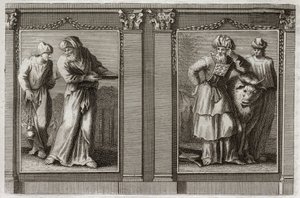 Bible of Royaumont, Gamle Testamente: Præsternes tøj. Skikkelse af storpræstens og de andre levitters klæder. Illustration fra 1811. af Unknown artist
