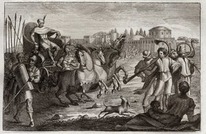 Bible of Royaumont, Det Gamle Testamente: Ophøjelse af Josef. Josef er opvokset i herlighed. Illustration fra 1811. af Unknown artist